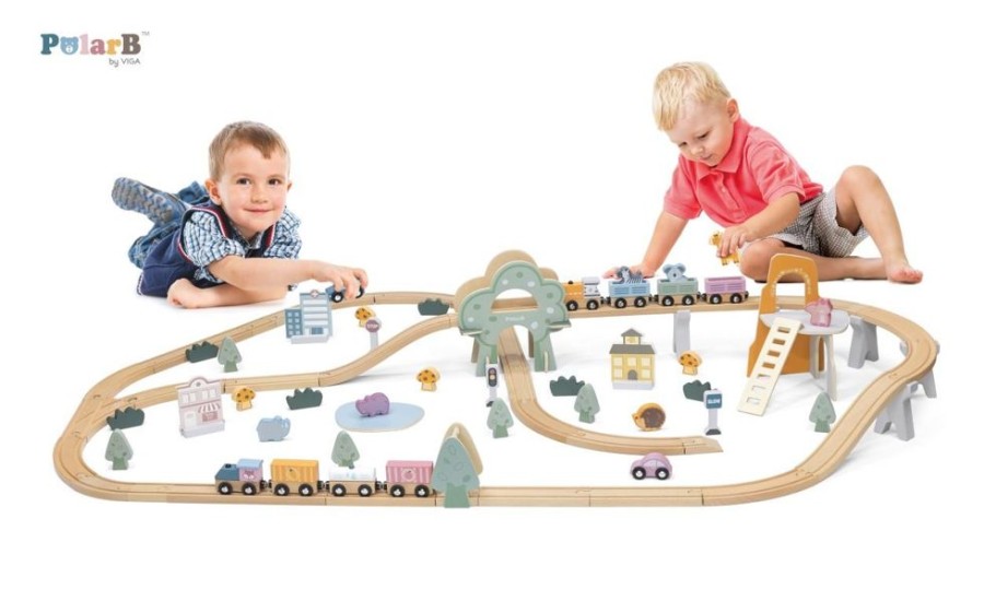 Type Of Play Viga Toys | Viga Toys - Wooden Train Set (92 Pcs)