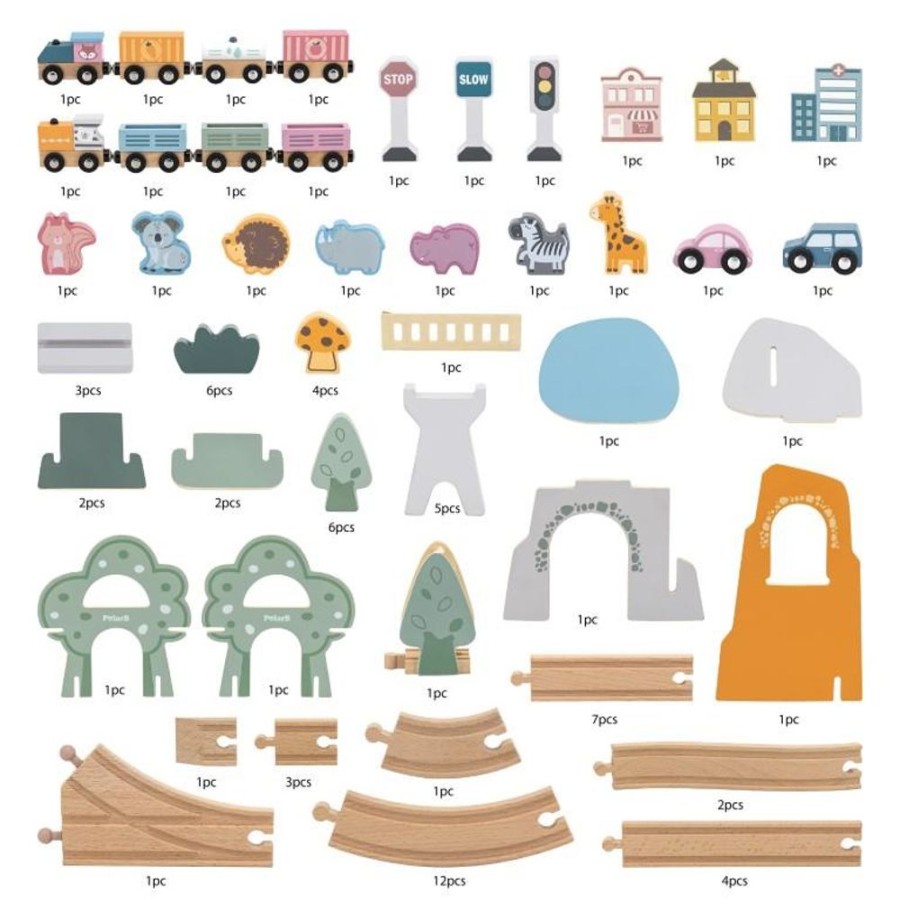 Type Of Play Viga Toys | Viga Toys - Wooden Train Set (92 Pcs)