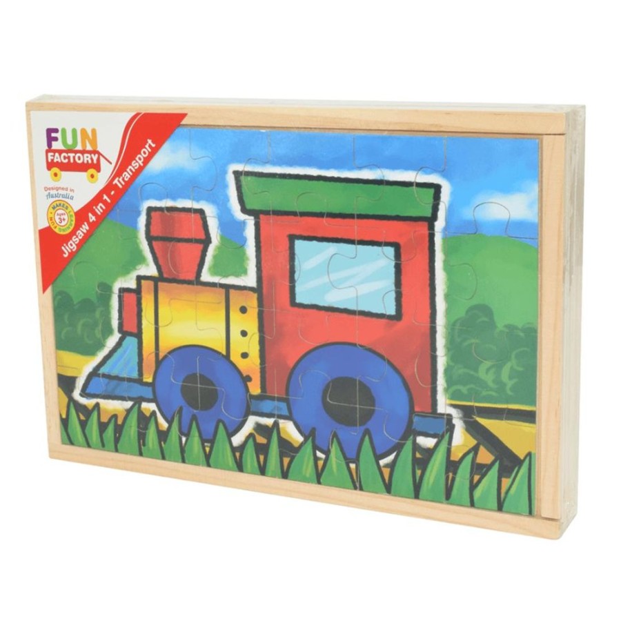 Type Of Play Fun Factory | Fun Factory - Wooden 4 In 1 Transport Puzzle