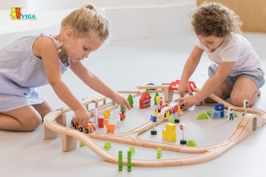 Type Of Play Viga Toys | Viga Toys - Train Set (90 Pieces)