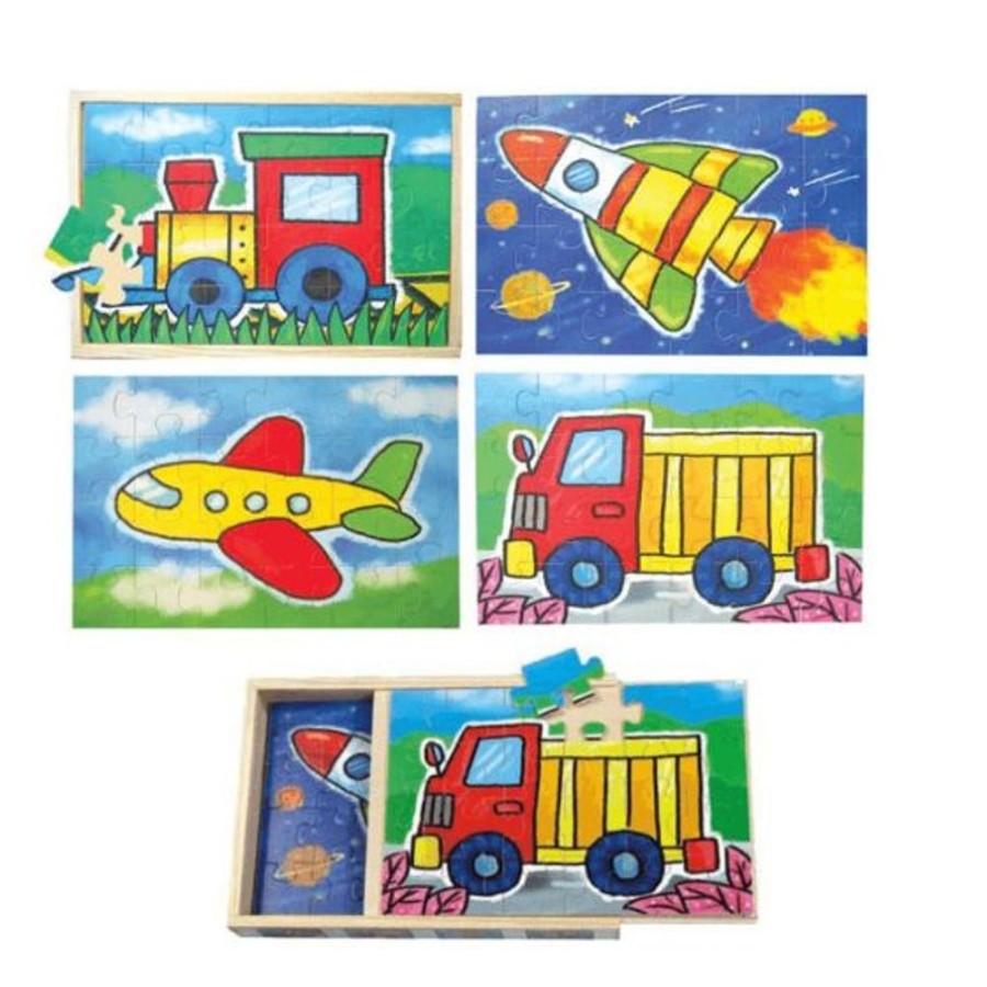 Puzzles & Musical Fun Factory | Fun Factory - Wooden 4 In 1 Transport Puzzle